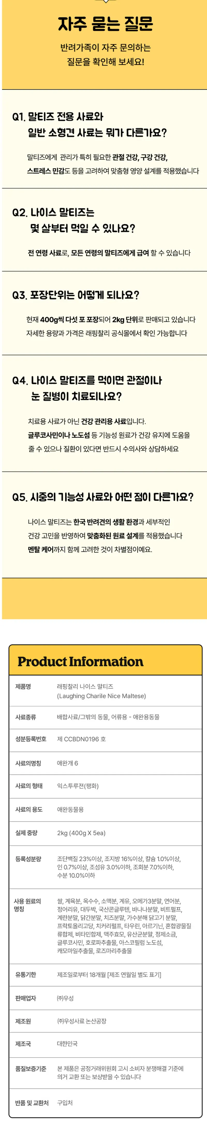 래핑찰리 나이스 말티즈 2kg +3개 샘플증정(랜덤) 상세 이미지 1
