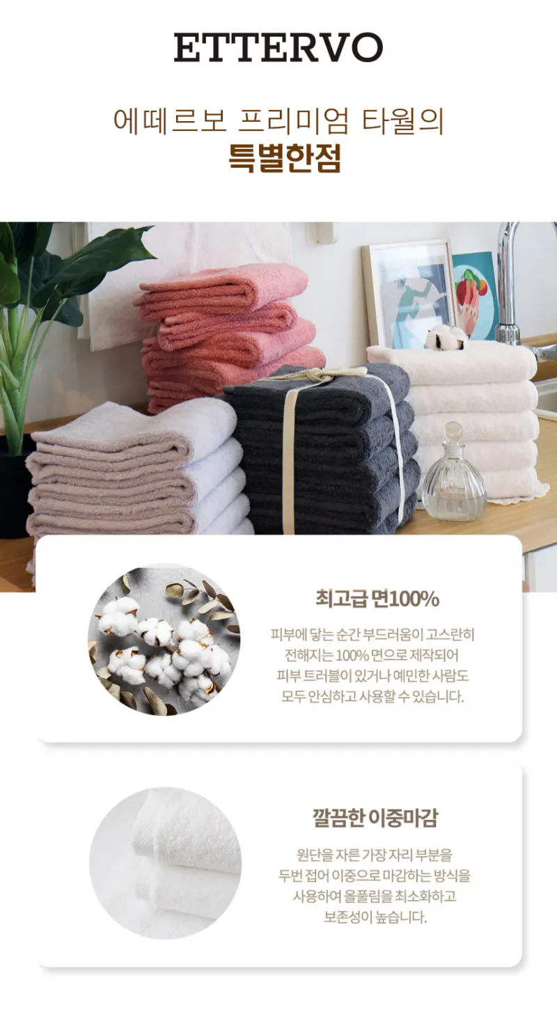 ETTERVO 에떼르보 프리미엄 호텔 수건 딥블루 1p 상세 이미지 3